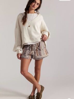 Free People Good Fortune Stripe shorts- Cream/Tan/Blue